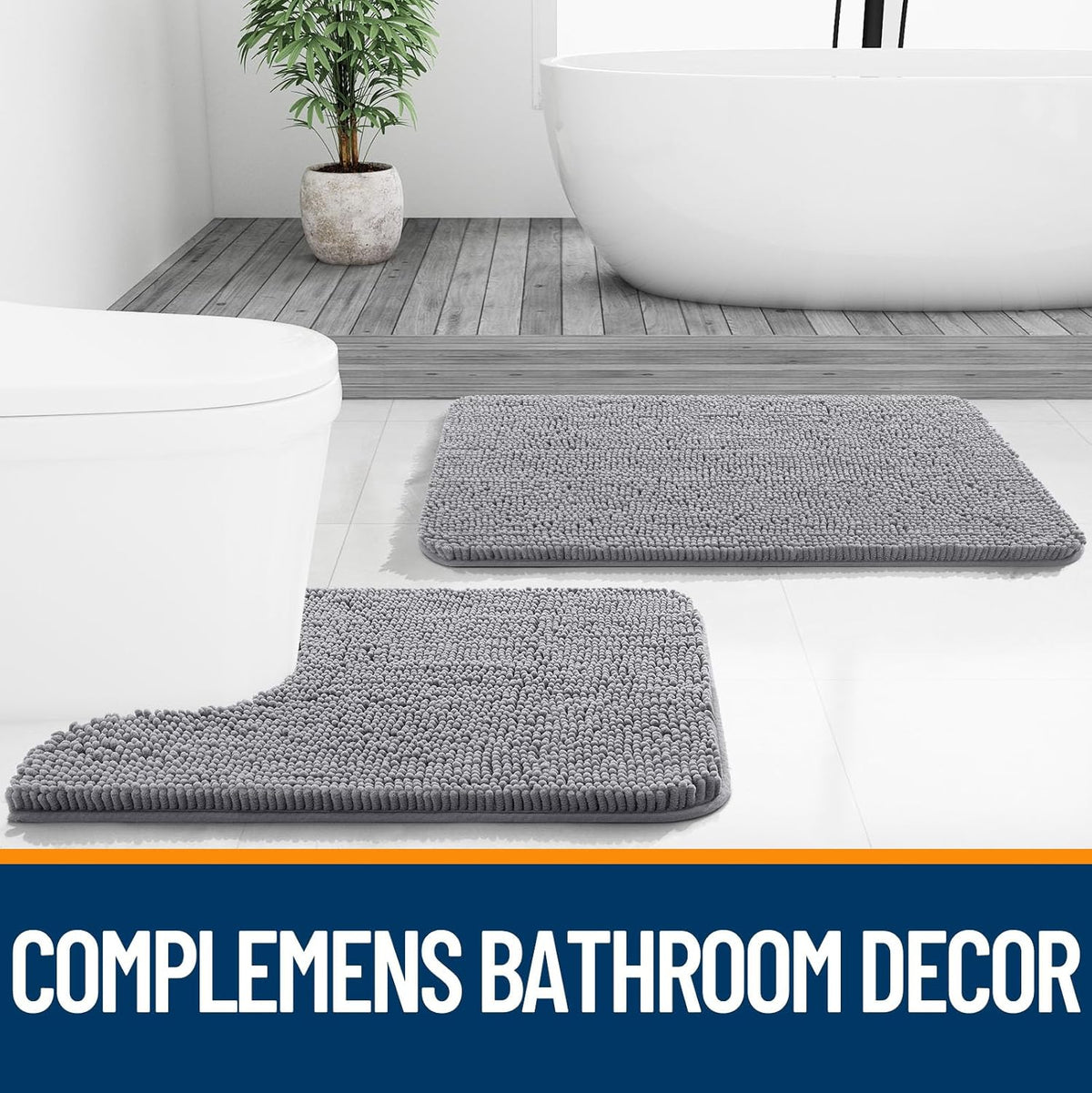 OLANLY Bathroom Rugs - Extra Soft Chenille Bath Mats with Rubber Backing | Quick Dry, Machine Washable, 30x20, Grey