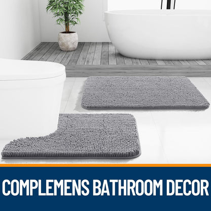 OLANLY Bathroom Rugs - Extra Soft Chenille Bath Mats with Rubber Backing | Quick Dry, Machine Washable, 30x20, Grey