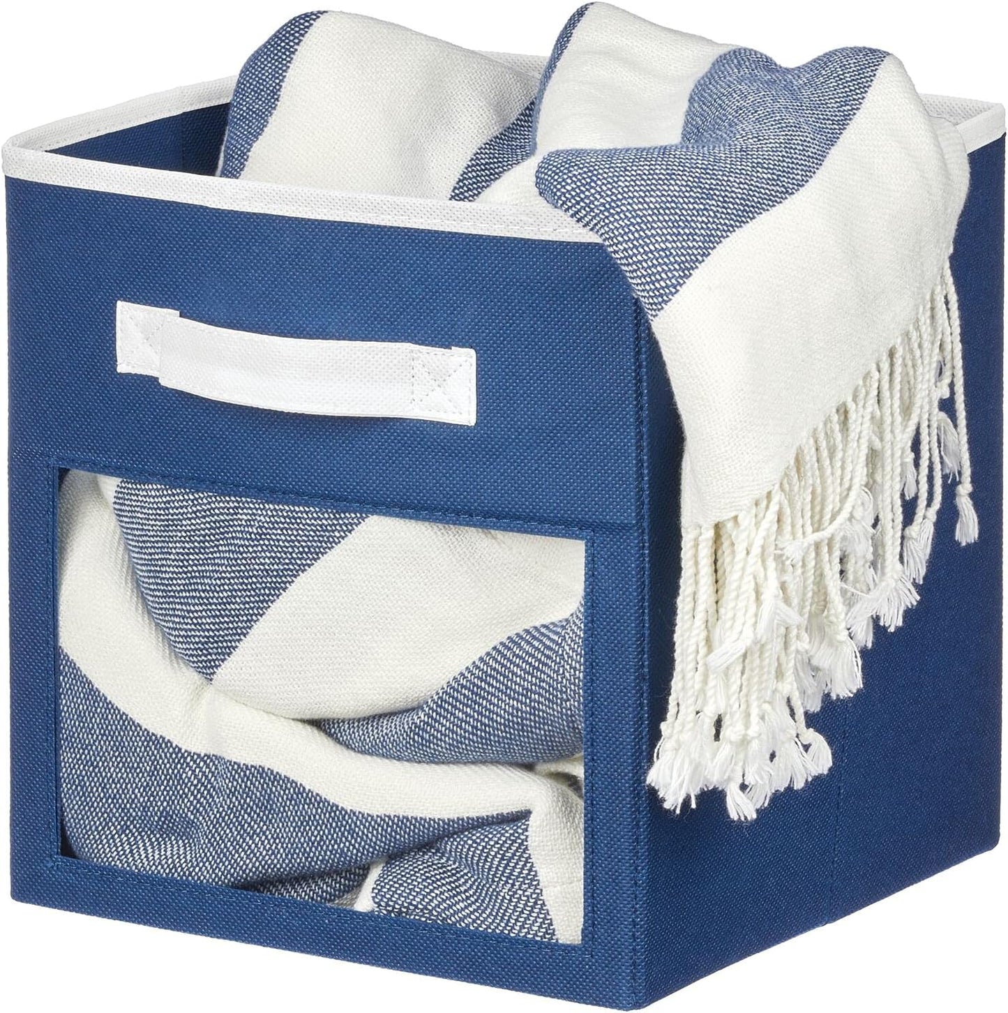 Closet 4 Pack, mDesign Fabric Nursery/Playroom Storage Organizer Bin Box with Front Handle/Window for Cube Furniture