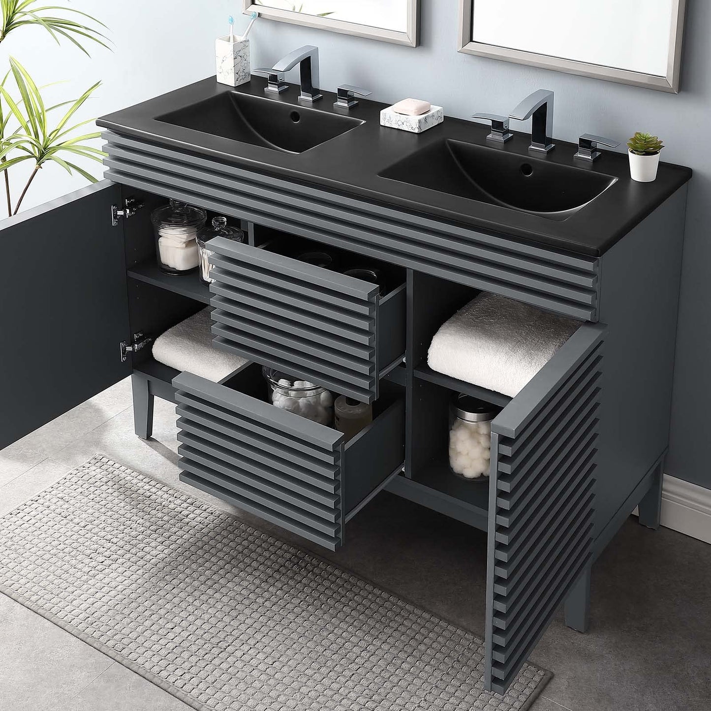 Modway Render 48" Double Bathroom Vanity in Gray Black