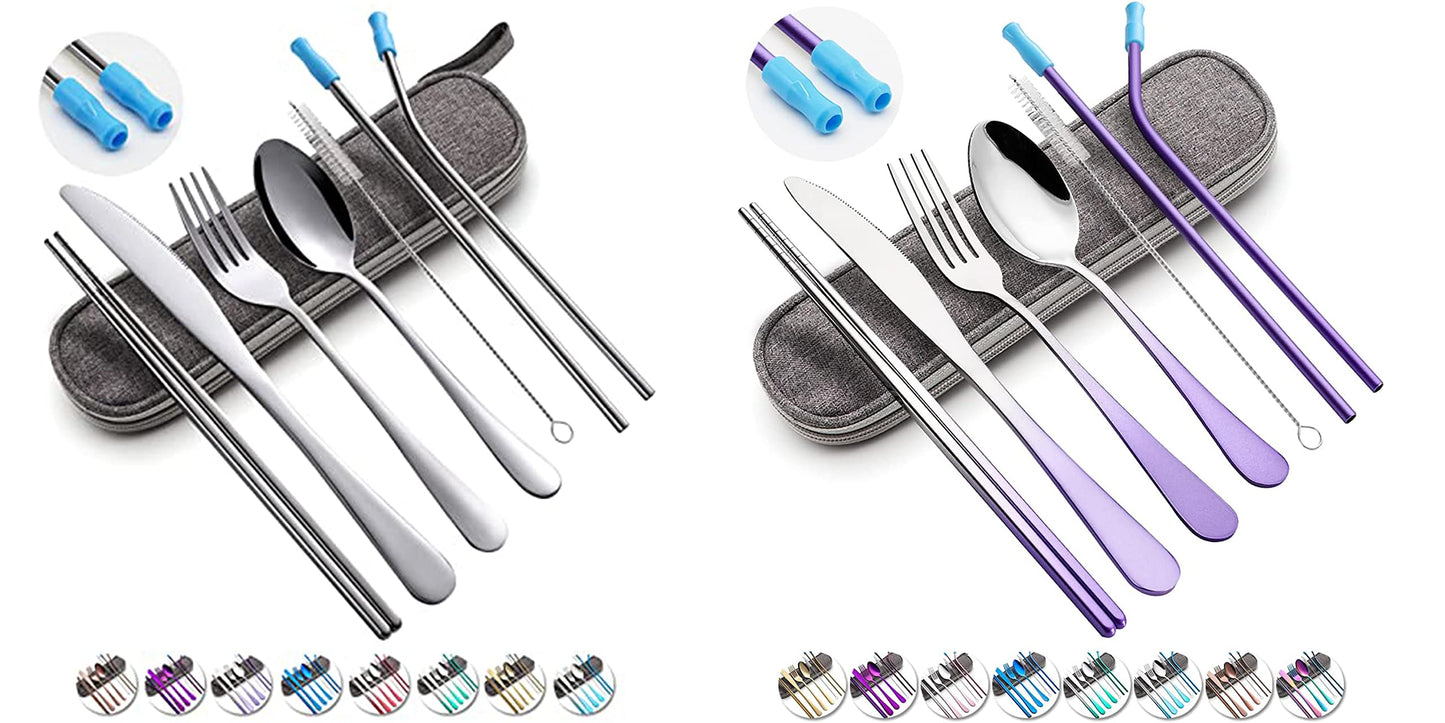 [Together Save 5%] Travel Utensils Set with Case Reusable Stainless Steel Cutlery Set