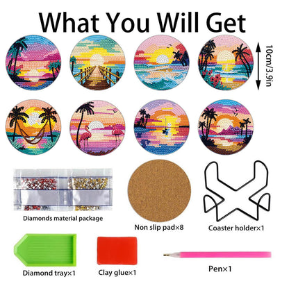 Dlylust 8 PCS Abstract Moon Diamond Art Coasters Kits, Diamond Painting Coasters with Holder Set of 8, DIY Drink Art Crafts Supplies for Adults Cup Mat House Warming Gifts Non-Slip 3.9inch