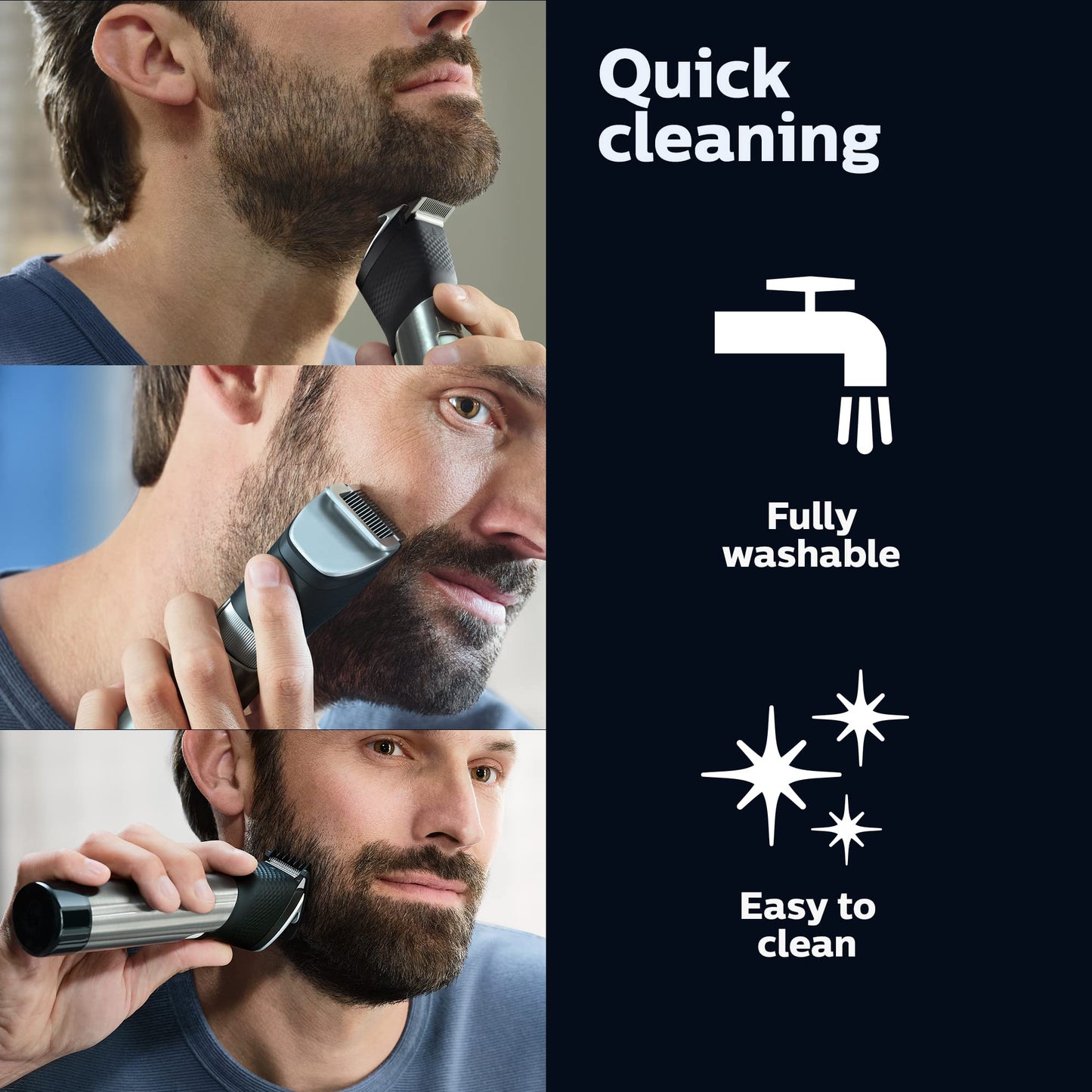 Norelco Philips Beard Trimmer 7000 Series, 100% Waterproof Trimmer for Men, 40 Lock-in Hair Length Settings, BeardSense Power Adaptability, Detail & T-Blade Trimmer Heads, Charging Stand, BT7670/40