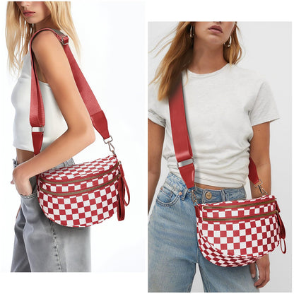 Checkered Crossbody Bum Bags for Women Nylon Checkered Purse Checkerboard Fanny Pack