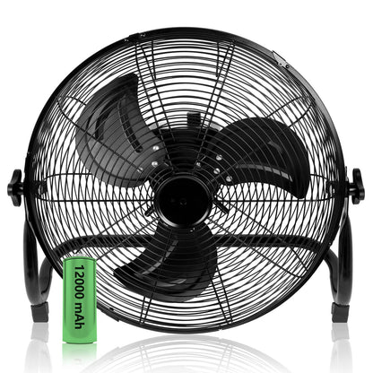 Simple Deluxe 12 Inch Battery Operated Floor Fan, Rechargeable Powered High Velocity Fan with Metal Blade, Portable Cordless Floor Fan for Outdoor, Camping, Travel