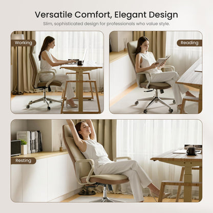 EUREKA ERGONOMIC Clara Executive Office Chair, Modern Leather Desk Chair with Back Support, Big and Tall Home Office Chair with 3-Position Recline Lock, Beige Brown