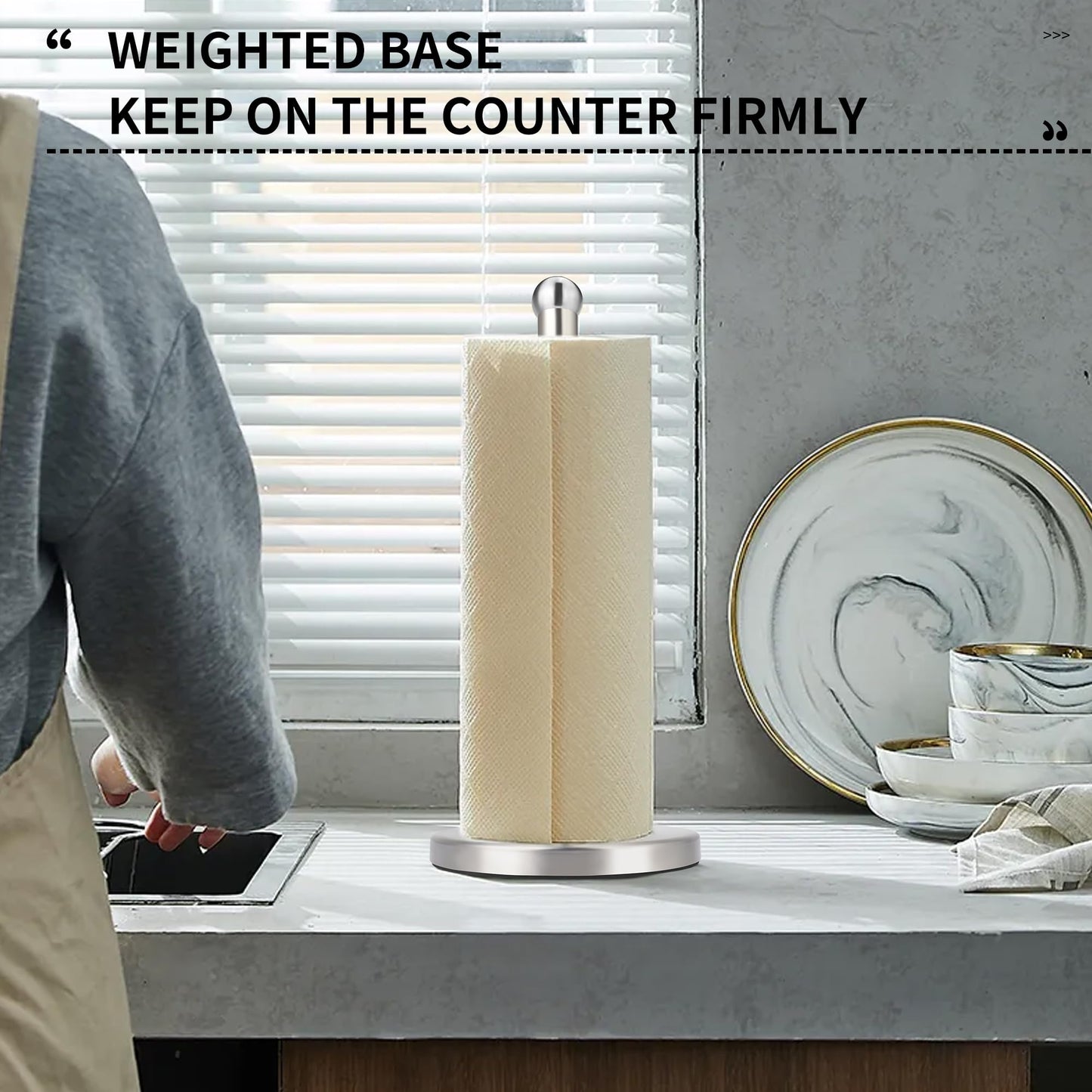 Paper Towel Holder Countertop, Paper Towel Holder with Solid Weighted Base, for Standard and Large Size Rolls