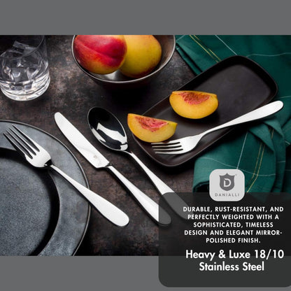 Danialli Silverware Set for 16 – 18/10 Stainless Steel Flatware, Mirror Finish, Dishwasher Safe, Durable and Elegant, Rust Resistant, Perfect for Entertaining (80-Piece Set, Fidenza)