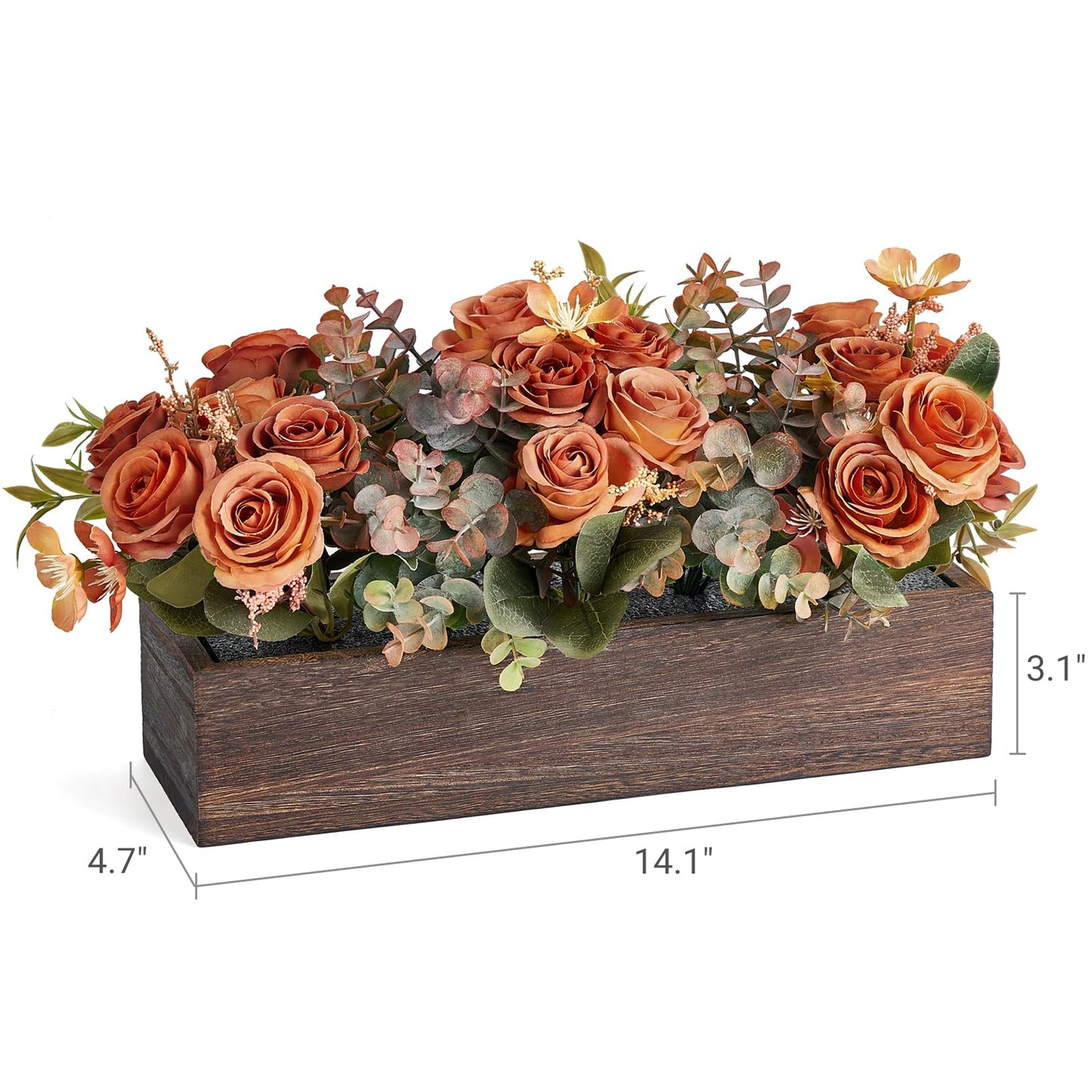 Dahey Centerpiece Table Decorations for Dining Room Farmhouse Living Room Fall Table Centerpieces Decor Wood Tray with 3 Artificial Flowers and 2 Eucalyptus for Kitchen Table, Orange