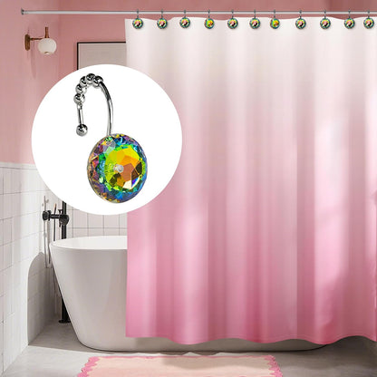 Sunlit Luxury Design Glitter Round Colorful Diamond Crystal Gem Bling Shower Curtain Hooks - Rust Proof Metal