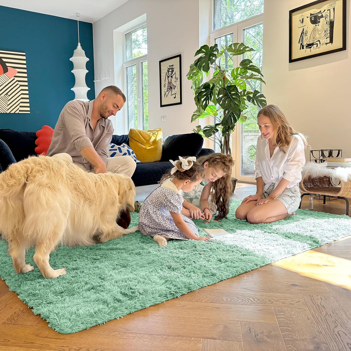 OLANLY Large Area Rug - Soft Fluffy Shaggy Carpet for Living Room & Bedroom | Machine Washable, Mint Green
