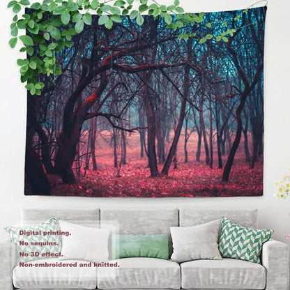 Shrahala Red Nature Stranger Wall Tapestry, Large Green Forest Moonlight Landscape, 59.1 x 82.7 in, Polyester Fiber