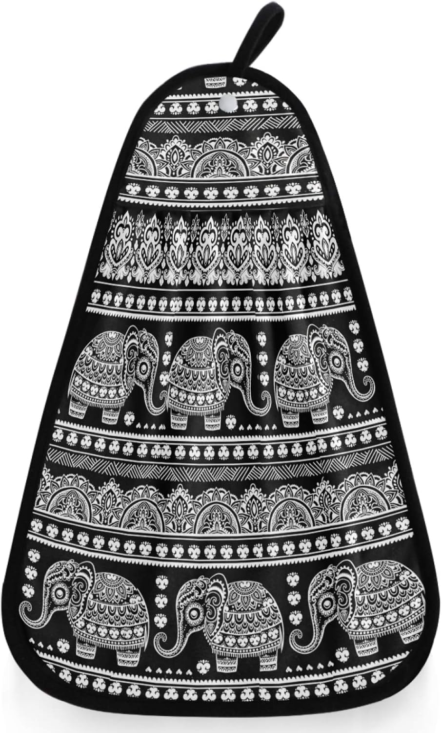 visesunny Bohemian Style Elephant Black Kitchen Dish Towel with Hanging Loop Absorbent Hand Towel for Bathroom Cleaning