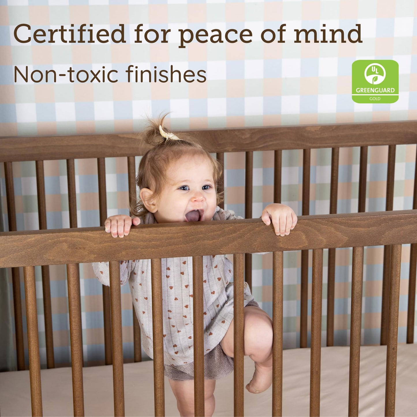 dadada Baby Soho 3-in-1 Convertible Wooden Crib to Toddler Bed - Made in Italy, GREENGUARD Gold Certified, Baby-Safe Finish, Handcrafted Beechwood, Modern Design, 3 Adjustable Heights (Walnut)