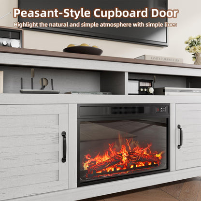 IDEALHOUSE Fireplace TV Stand, Entertainment Center with Fireplace, Farm TV Cabinet with Cupboard Door, Suitable for Living Room and Bedroom