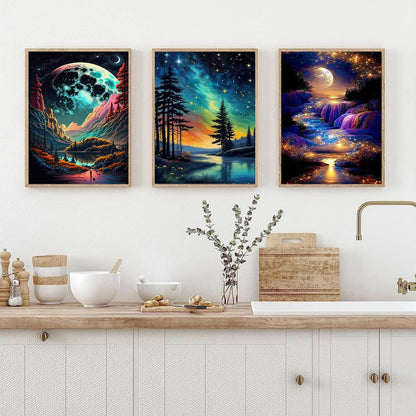 Meothan 6 Pack 5D Diamond Art Painting Kits for Adults Beginners DIY Round Full Drill Diamond Art Kits Moon Beach with Diamonds Gem Art Set for Home Wall Decor 12 x 16 Inch