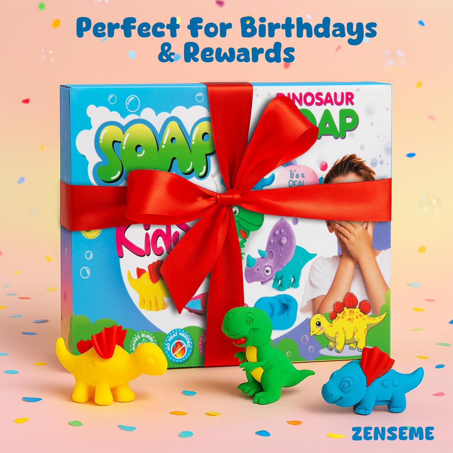 ZenseMe Soap Making Kit for Kids – DIY Soap Making Kit with Dinosaur Soap Moulds (3 Cute Dinosaurs) | Soap Making Supplies for Creative Play & Hygiene - DIY Kits for Kids with Mobile App