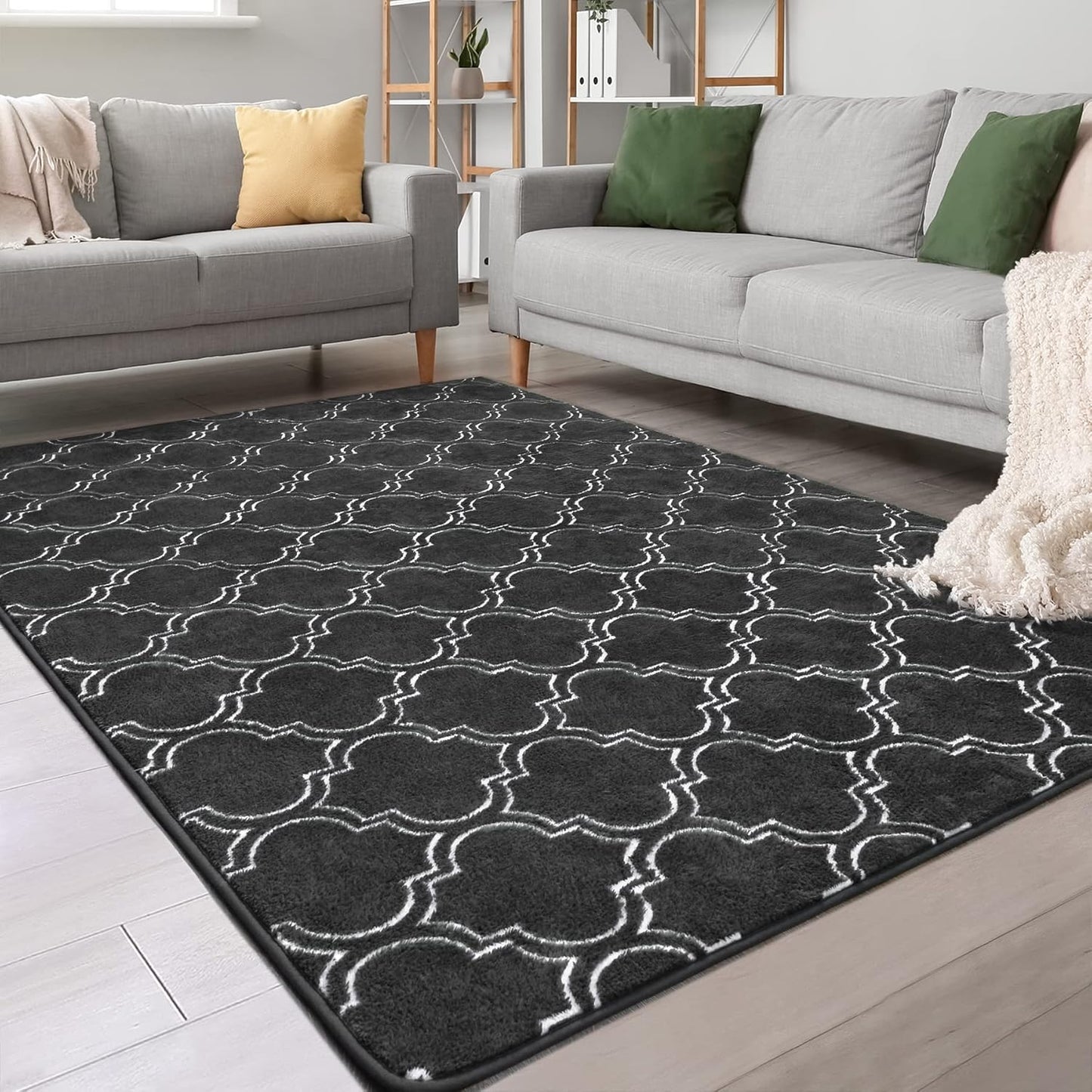 4x6 Chicrug Shag Geometric Modern Area Rug for Bedroom, Feet Memory Foam Indoor Carpet, Fluffy Rug for Living Room