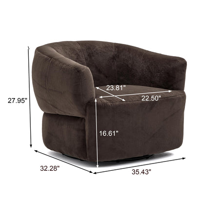 Christopher Knight Home Manie Plush Fabric 360° Swivel Accent Chair, Solid Wood Living Room Swivel Barrel Chair, Rotating Single Lounge Sofa, Comfy Reading Armchair, Dark Brown