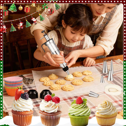 Dualshine Dessert Decorating Syringe Set, Frosting Piping Kit, Stainless Steels Icing Piping Kit, Cake Decorating Tools 6 Russian Piping Icing Nozzles Cupcake Piping Kit Christmas Baking Gifts