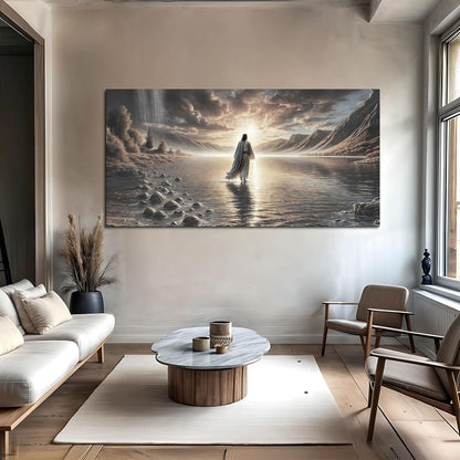 TAILORED CANVASES Jesus Walking on Water Wall Art - Framed Christian Decor for Living Room & Church | 60x30