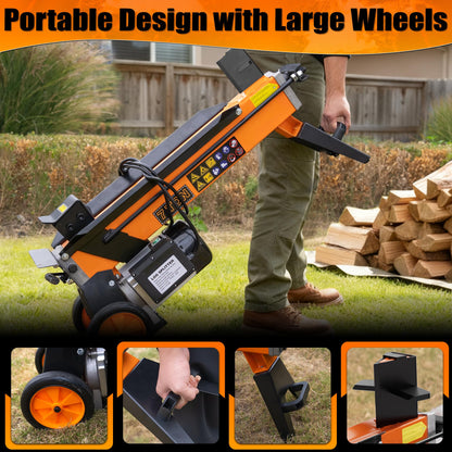PPOLB 7 Ton Electric Wood Splitter, 15Amp Hydraulic Log Splitter with Detachable Cross Blade Cutting Head, Portable Firewood Splitter, Compact Horizontal Design for Backyard, Garage, Cabin - Orange