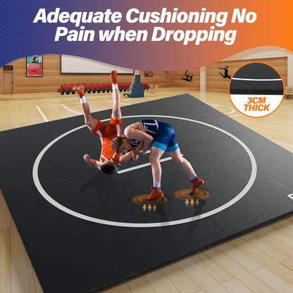 10' x 10' /10' x 6.5' Wrestling Mat for Home Black Jiu Jitsu Wrestling Mats Durable Judo Mats for BJJ MMA Training Roll-Up Design Wrestling Mat for Grappling Martial Art Boxing Judo
