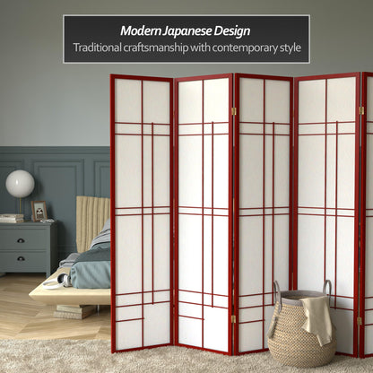 Red Lantern 6 ft. Tall Eudes Shoji Screen - Rosewood - 5 Panels