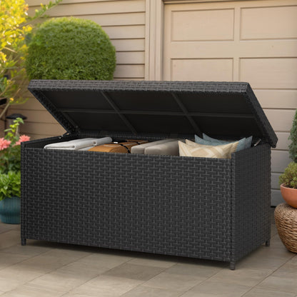 YITAHOME 260 Gallon Wicker Deck Box, XXL All-Weather Outdoor Storage Box, Extra Large Rattan Storage Bin for Patio Furniture, Outdoor Cushions, Pool Storage and Garden Tools (Black)