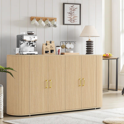GarveeHome 63" Sideboard Buffet Cabinet with Storage, Modern Fluted Accent Credenza with Adjustable Shelves, Wood Coffee Bar with Curvy Edge, Console Table for Living Room Kitchen Dining Room Hallway