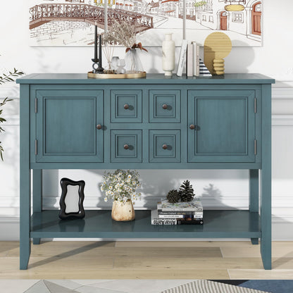 Amposei Modern Farmhouse Wood Buffet 45-Inch Entryway Console Table with Storage, Sideboard Cabinet with Drawers & Shelf for Living Room Kitchen Hallway, Dark Blue