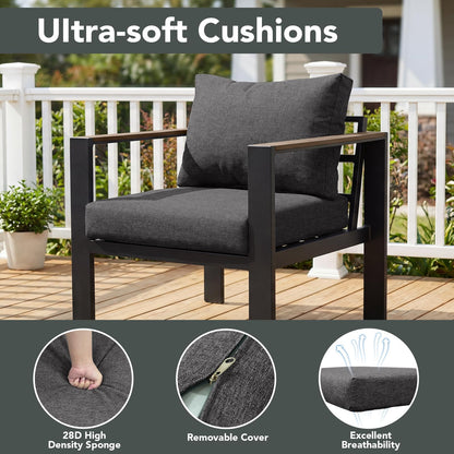 SAILARY Outdoor Patio Furniture Set 7 Pieces Luxury Aluminum Patio Conversation Set with Coffee Table and 2 Ottoman 9 Seats, Thick Cushions, Large Sectional Sofa for Porch, Balcony, Deck, Dark Gray