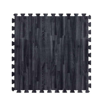 IncStores Premium Soft Wood Print Foam Flooring Tiles | Interlocking Foam Tiles for Home, Gym, Training and Yoga | 5/8" - Black, 144 Square Feet