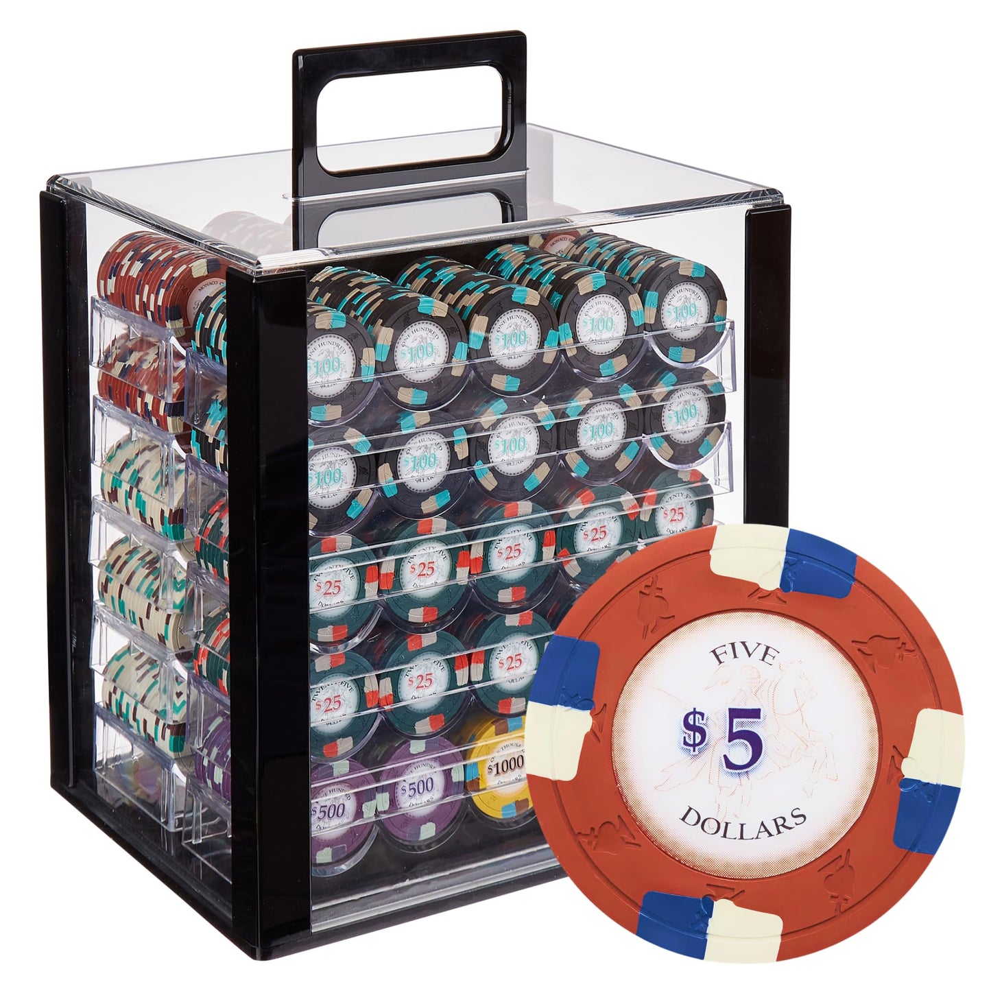 Playzaic 1000-piece Acrylic Poker Knights Poker Chip Case - 13.5-gram Heavy Clay Composite Set - Casino Chips for Texas Holdem, Blackjack - Betting Game Accessories
