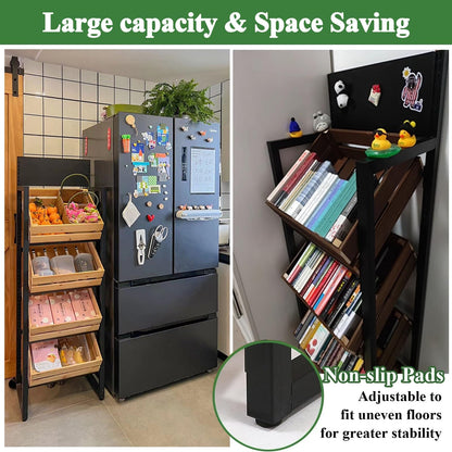 3/4 Tier Fruits & Vegetables Kitchen Shelf Rack Display,Large Solid Wood Retail Snack Stand,for Commercial Supermarket, Floor Multi-layer Storage Frame,Produce Holder For Onion Potato Storage(C,4 Tier