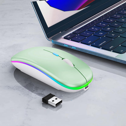 Wireless Bluetooth Mouse Rechargeable Laptop Mice with LED Lights Silent Slim Use(BT5.2 and 2.4G Portable USB Receiver)Dual Mode Computer Mouse for Laptop/iPad/Tablet/Apple/Computer/Mac(Black)
