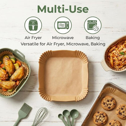 Air Fryer Paper Liners | 100PCS Natural Parchment Paper - Oil-Proof & Food Grade, 6.3 Inch Square