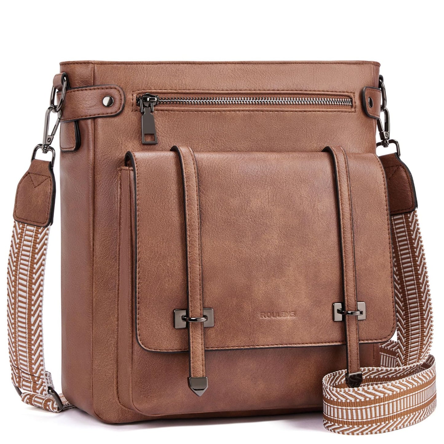 Roulens Crossbody Bags for Women,Multi Pocket Crossbody Purses Vegan Leather Shoulder Handbags Travel Purse Adjustable Strap