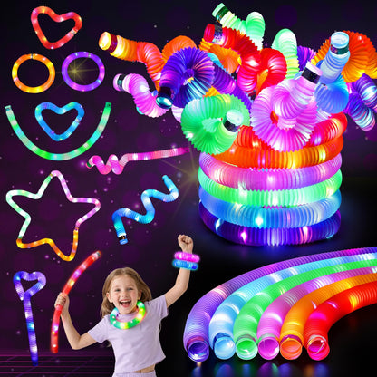 LovesTown 24PCS Light Up Glow Sticks Pop Tubes for Party Favor, Glow in the Dark Party Favor Supplies for Kids Supplies, Light Up Necklace Bracelet Accessories for Boys Girls Birthday