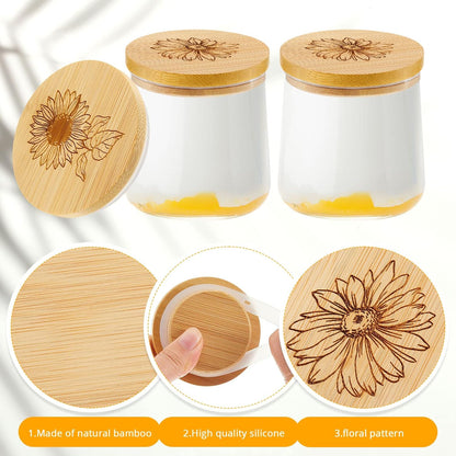 12 Set Gueevin Pieces Yogurt Jar Lids Bulk Bamboo Wooden Lids Compatible with Oui Yogurt Jars Round Reusable
