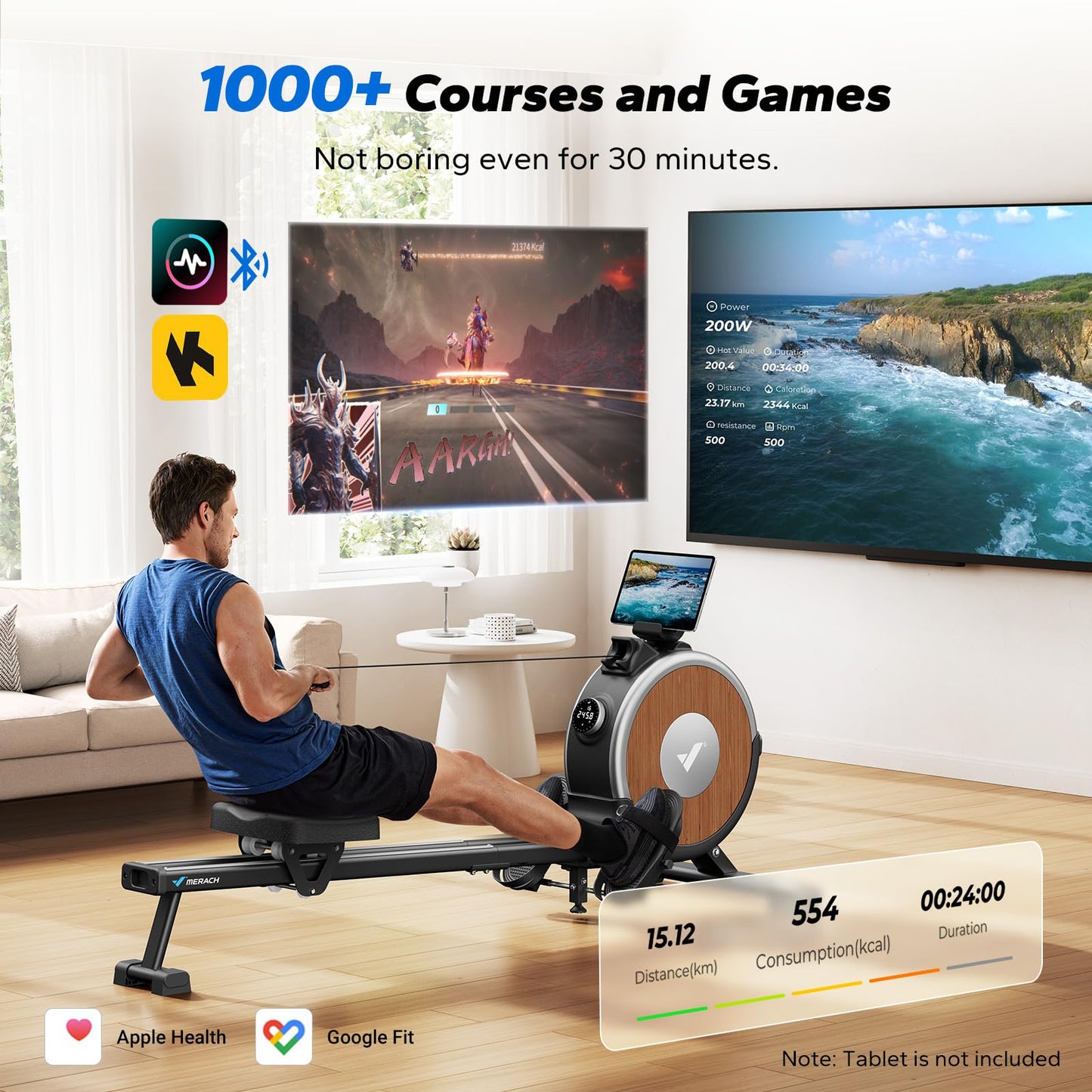 MERACH Self-Powered Rowing Machines for Home, Electromagnetic Resistance 2.0 Rowing Machine, Smart Adjust Resistance and Self-Develop APP, Upgrade LED Electronic Monitor and Comfortable Seat Cushion