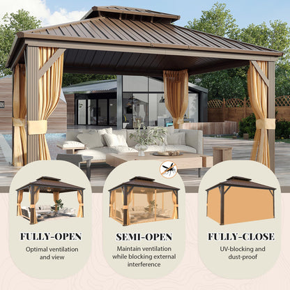 YOLENY 12' x 14' Gazebo, Hardtop Gazebo with Aluminum Frame, Double Galvanized Steel Roof, Curtains and Netting Included, Metal Gazebos Pergolas for Patios, Garden, Parties, Lawns