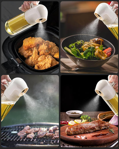 Oil Sprayer for Cooking - 250ml Refillable Glass Olive Oil Spray Bottle, Continuous Dispenser for Kitchen