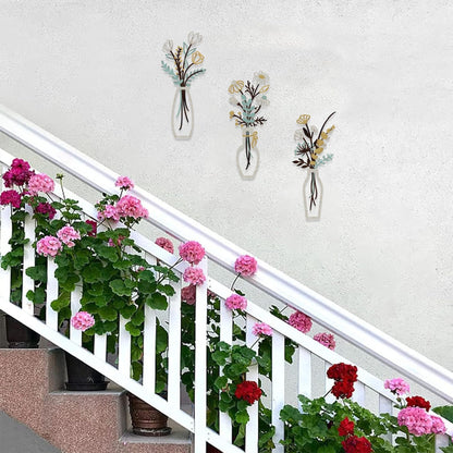 Aikgidtt 3 Pieces Metal Flowers Wall Art Set | Rustic Indoor & Outdoor Wall Decor with Mounting Kit Waterproof Finish for Bathroom Bedroom Living Room | House-Warming Gifts (Beige Gold)