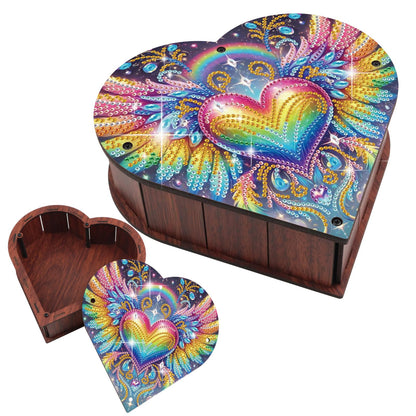 DIY Diamond Painting Storage Box Kit – Heart-Shaped Wooden Special Shaped Crystal Rhinestone Art Organizer, Decorative Gift Case for Jewelry, Accessories & Desktop Display (Heart Wing)