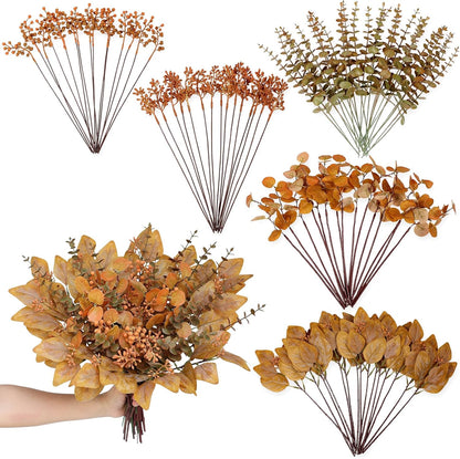 120 5 Pcs Kinds Mixed Artificial Eucalyptus Leaves Stems and Fake Berry Bulk for Fall Decorations,Faux Plants Bundle