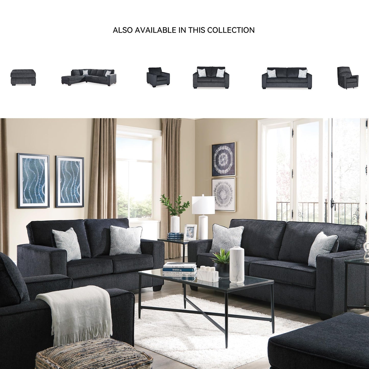 Signature Design by Ashley Altari Modern Chair, Reinforced Frame For Added Stability, Loose Seat Cushions, Back Height 37", Seat Height 20", Arm Height 26", Chenille Fabric, Dark Gray