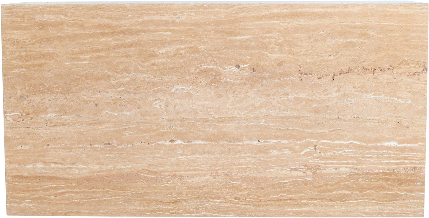 Meridian Furniture 251Travertine-CT Bolzano Collection Art Deco Coffee Table with Handcrafted Genuine Marble, 48" W x 24" D x 15" H, Beige