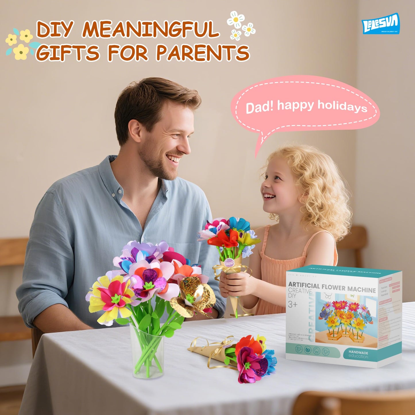 LELESUN DIY Fabric Flower Bouquets Toys, Craft Kits Toys for Kids, Flowers Market Toy, Arts & Crafts for Girls Ages 4 5 6 7 8，Educational Activity Preschool, Christmas Birthday Gift for Toddler