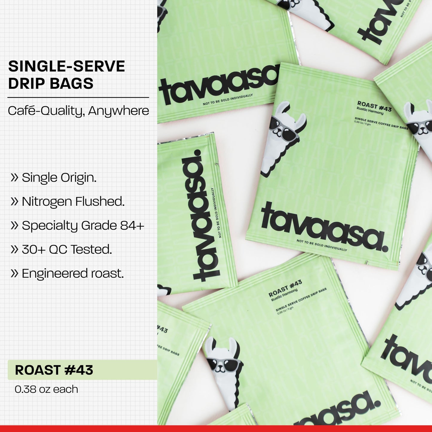 Tavaasa Engineered Specialty Coffee 10x11g Drip Bags |Roast #43, Rustic Harmony|84+,GoldenHoney, Lush Peach & Blueberry|Single-Serve Pour Over|Nitrogen-Flushed Sachets|SO, 100% Arabica, Hot Brew, 110g